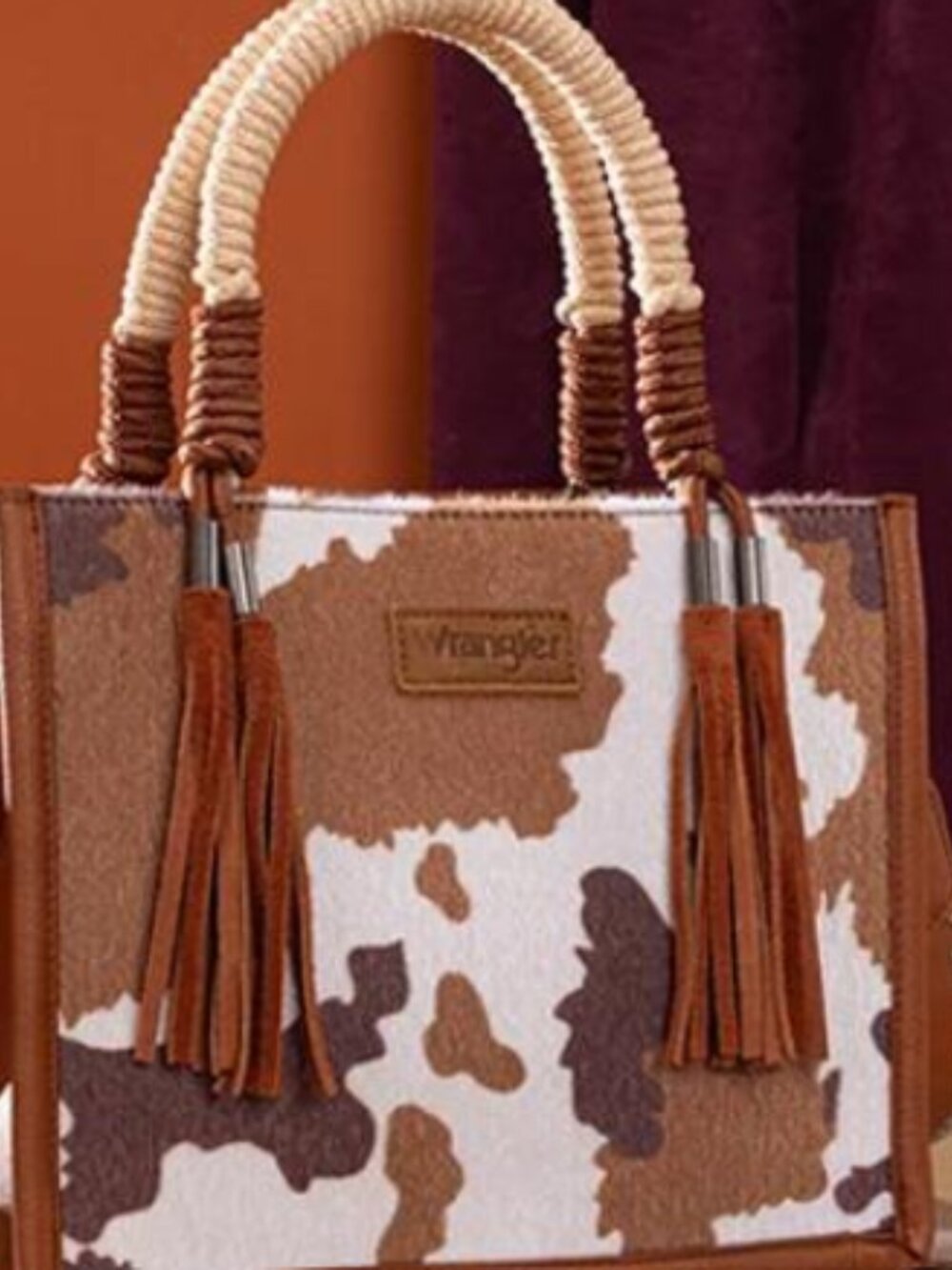 Wrangler Cow Print Tote Crossbody Bag Brown NWT - Picture 2 of 5